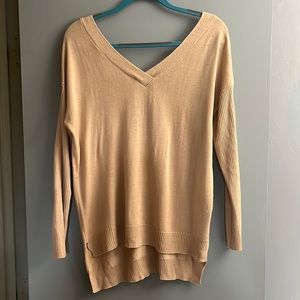 Poof! Blush Colored V-Front & Back Sweater, Long Sleeves, Longer Length, Size M